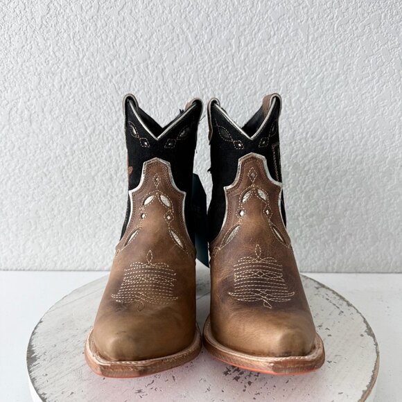Lane RODEO HOUSTON Cowboy Booties Brown Western Snip Toe Short Boots Women 8 - Picture 5 of 13